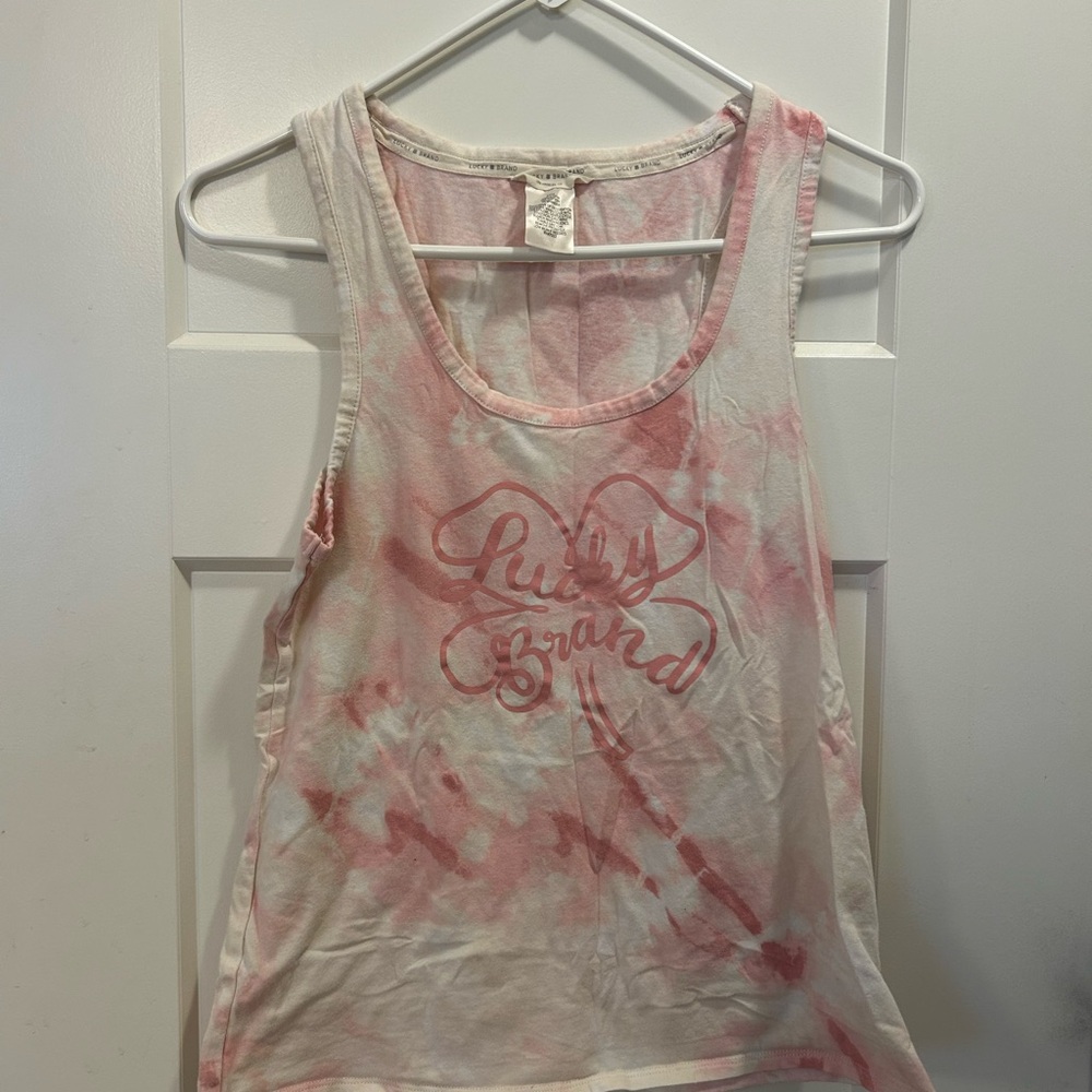 Lucky Brand Pink and White Tie-Dye Tank Top